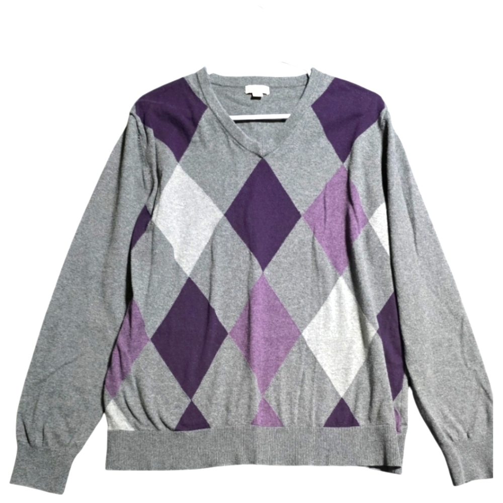 Merona Gray and Purple Argyle Men's Sweater